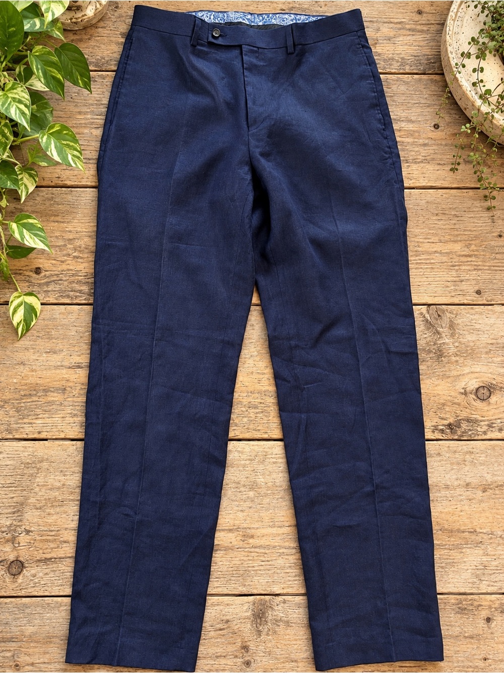Ralph Lauren Men’s Navy 100% Linen Flat Front Pants 34W 34L NWT